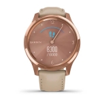 Смарт-часы Garmin Vivomove Luxe розовое золото PVD 18K со светло-песочным ремешком из итальянской кожи