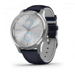 Смарт-часы Garmin Vivomove Luxe серебристый с темно-синим ремешком из итальянской кожи